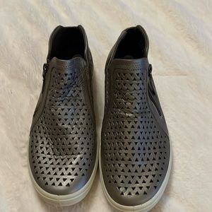 Ecco pewter stone metallic Soft 7 Laser Cut  Ankle Bootie Sneaker size 8